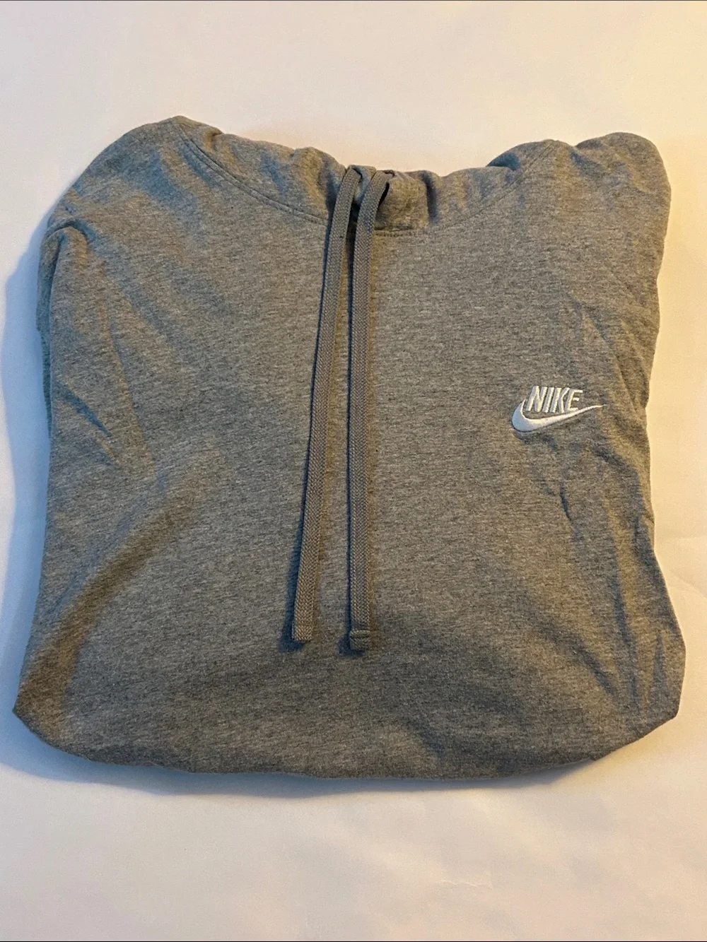 Nike Light Gray Drawstring Pullover Hoodie with White Swoosh Youth large